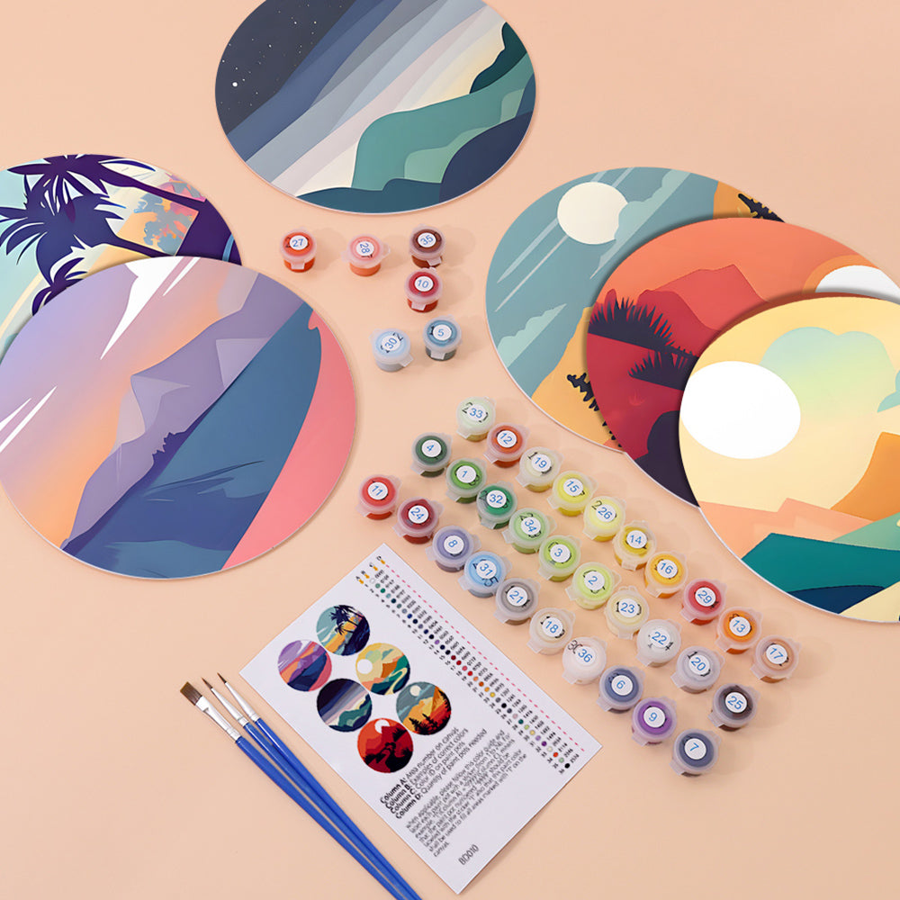 6 Pièces Sets de Table Montagnes au Coucher de Soleil Peinture par Numéros