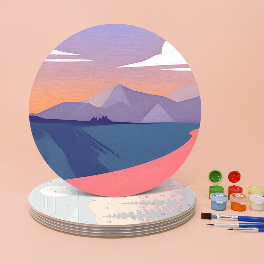 6 Pièces Sets de Table Montagnes au Coucher de Soleil Peinture par Numéros