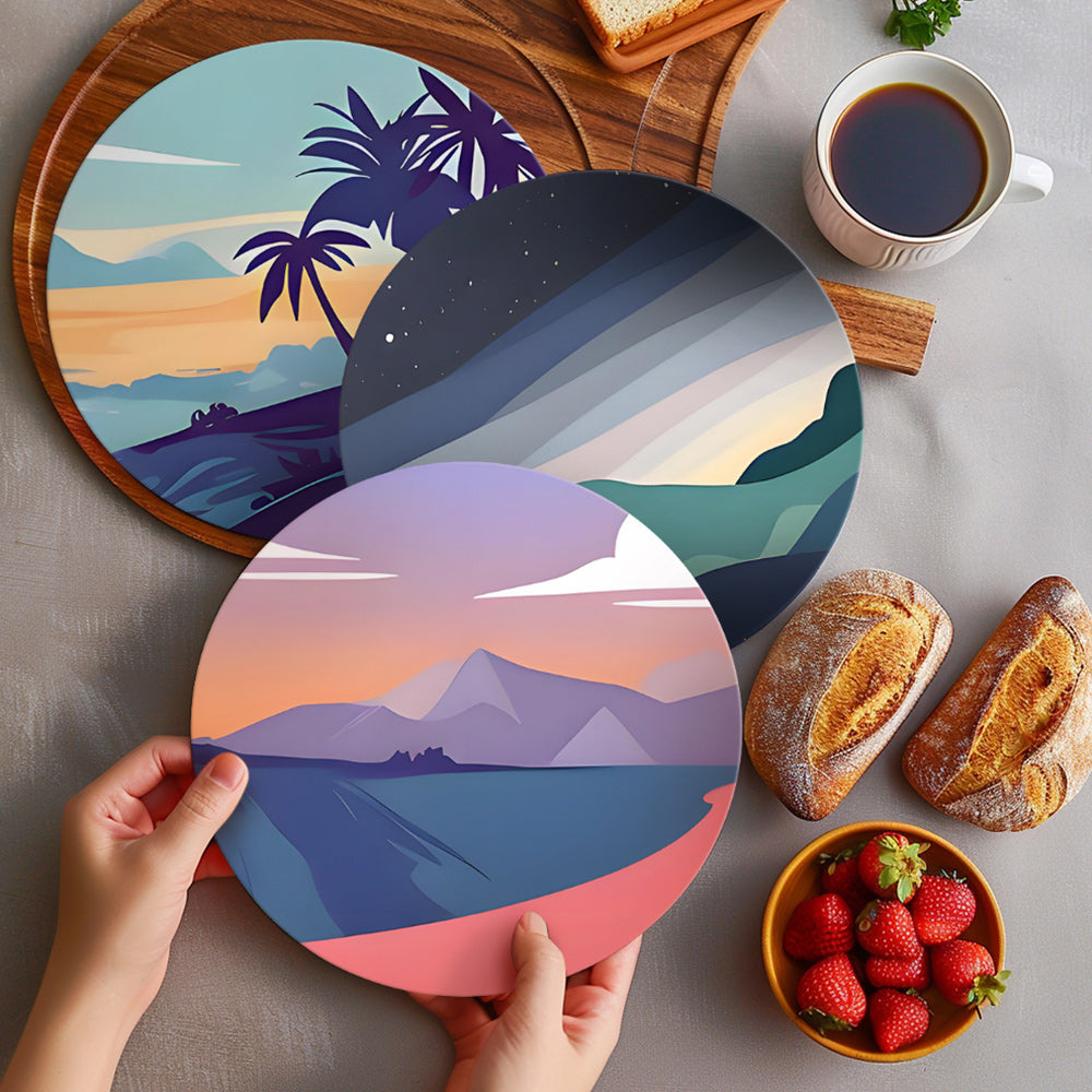 6 Pièces Sets de Table Montagnes au Coucher de Soleil Peinture par Numéros