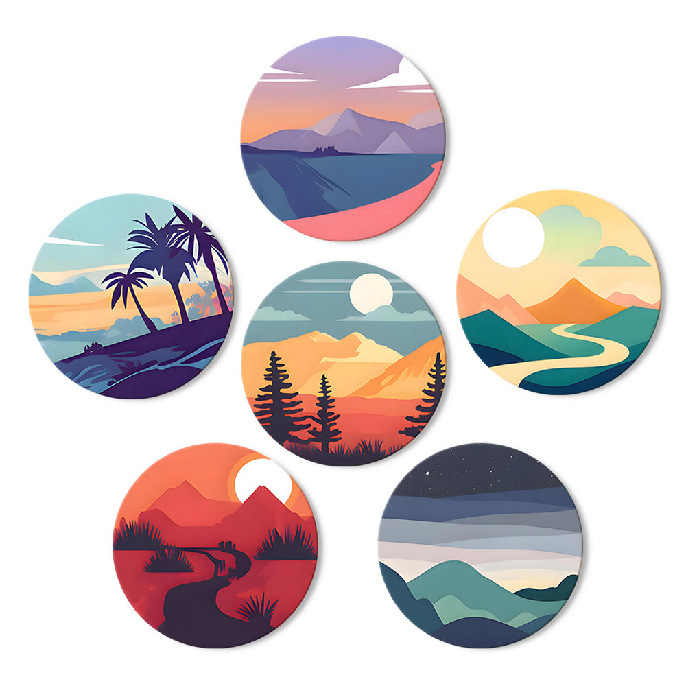 6 Pièces Sets de Table Montagnes au Coucher de Soleil Peinture par Numéros