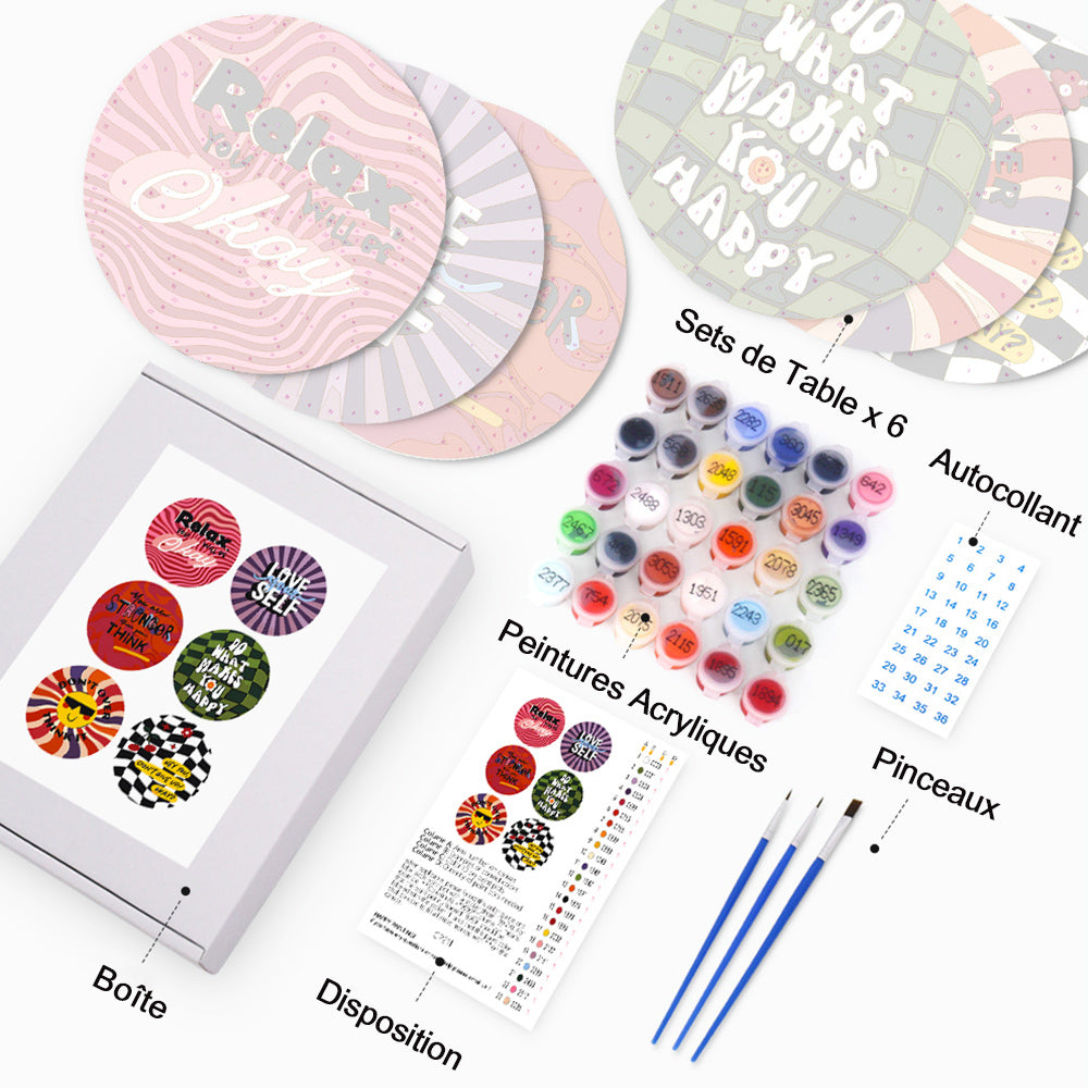 6 Pièces Sets de Table Mots Inspirants Peinture par Numéros
