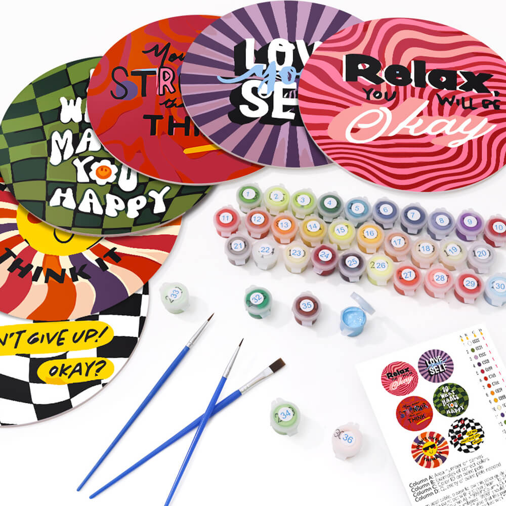6 Pièces Sets de Table Mots Inspirants Peinture par Numéros