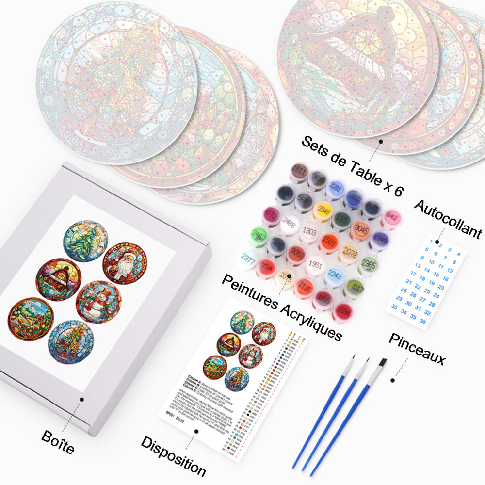 6 Pièces Sets de Table Père Noël et Sapin de Noël Peinture par Numéros