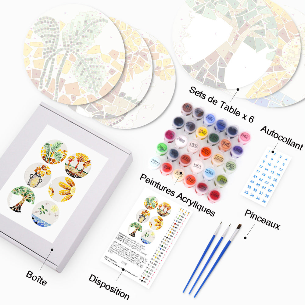 6 Pièces Sets de Table Plantes d'Automne en Bloc de Couleur Peinture par Numéros