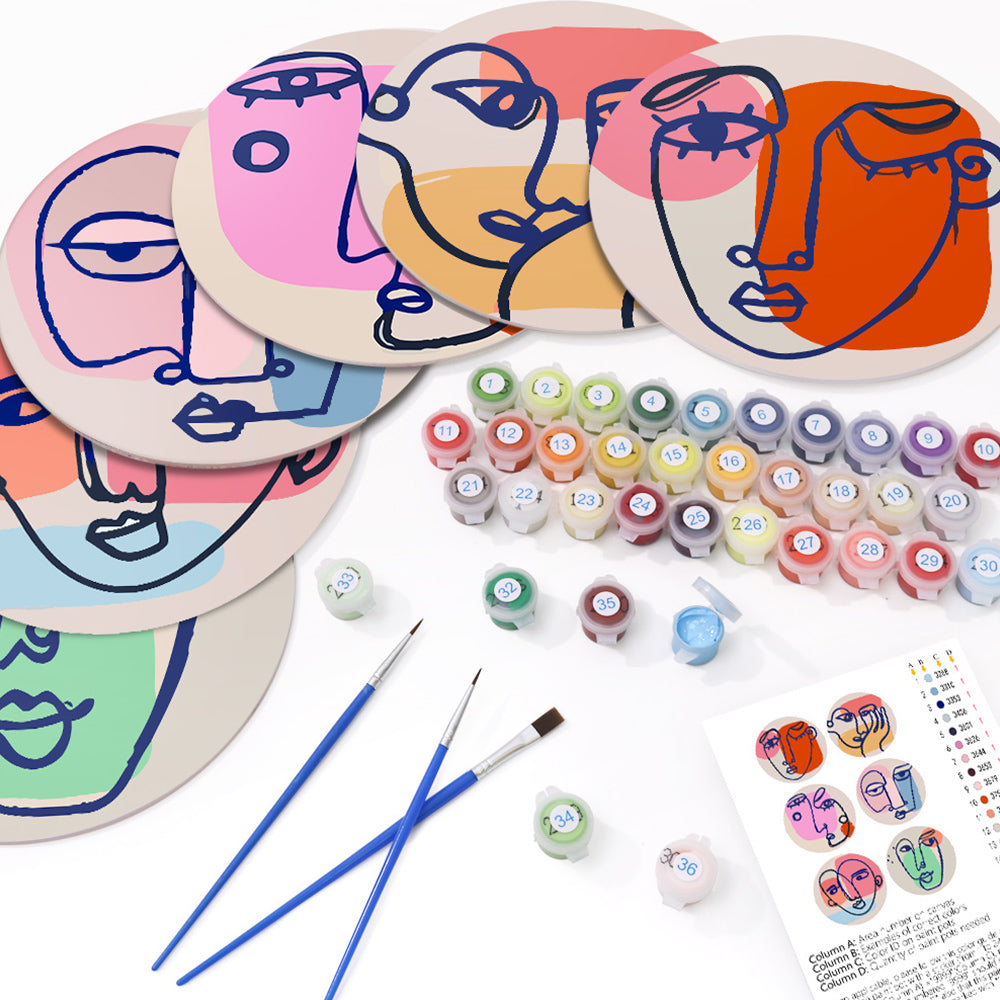 6 Pièces Sets de Table Visage de Femme Abstrait Peinture par Numéros