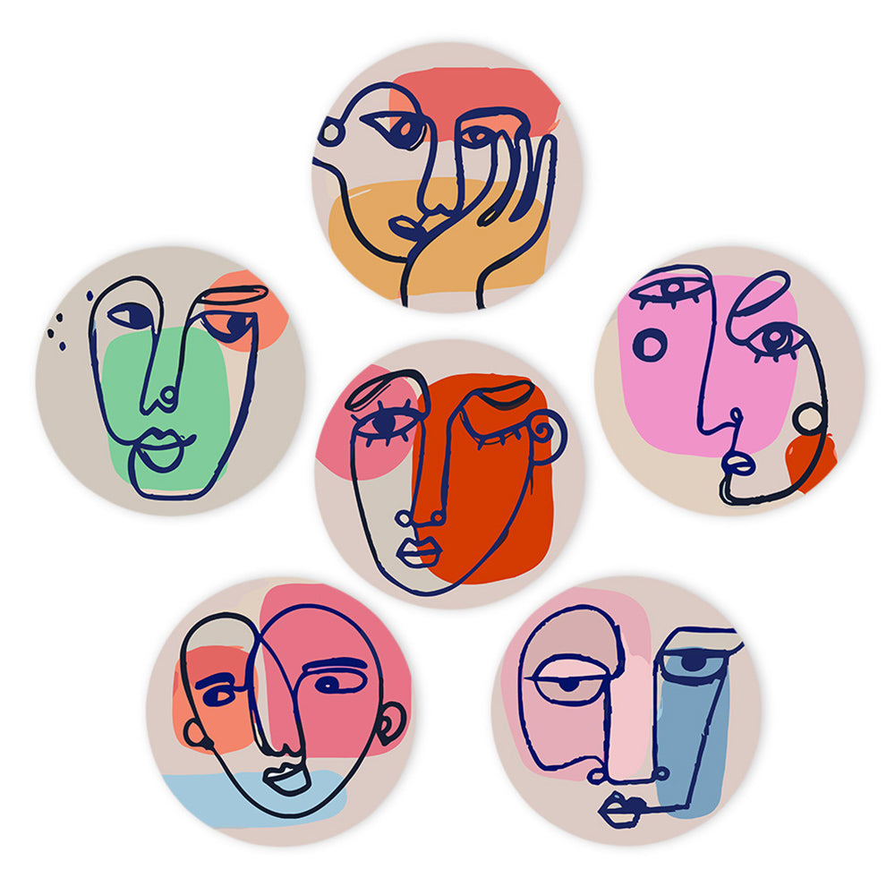 6 Pièces Sets de Table Visage de Femme Abstrait Peinture par Numéros