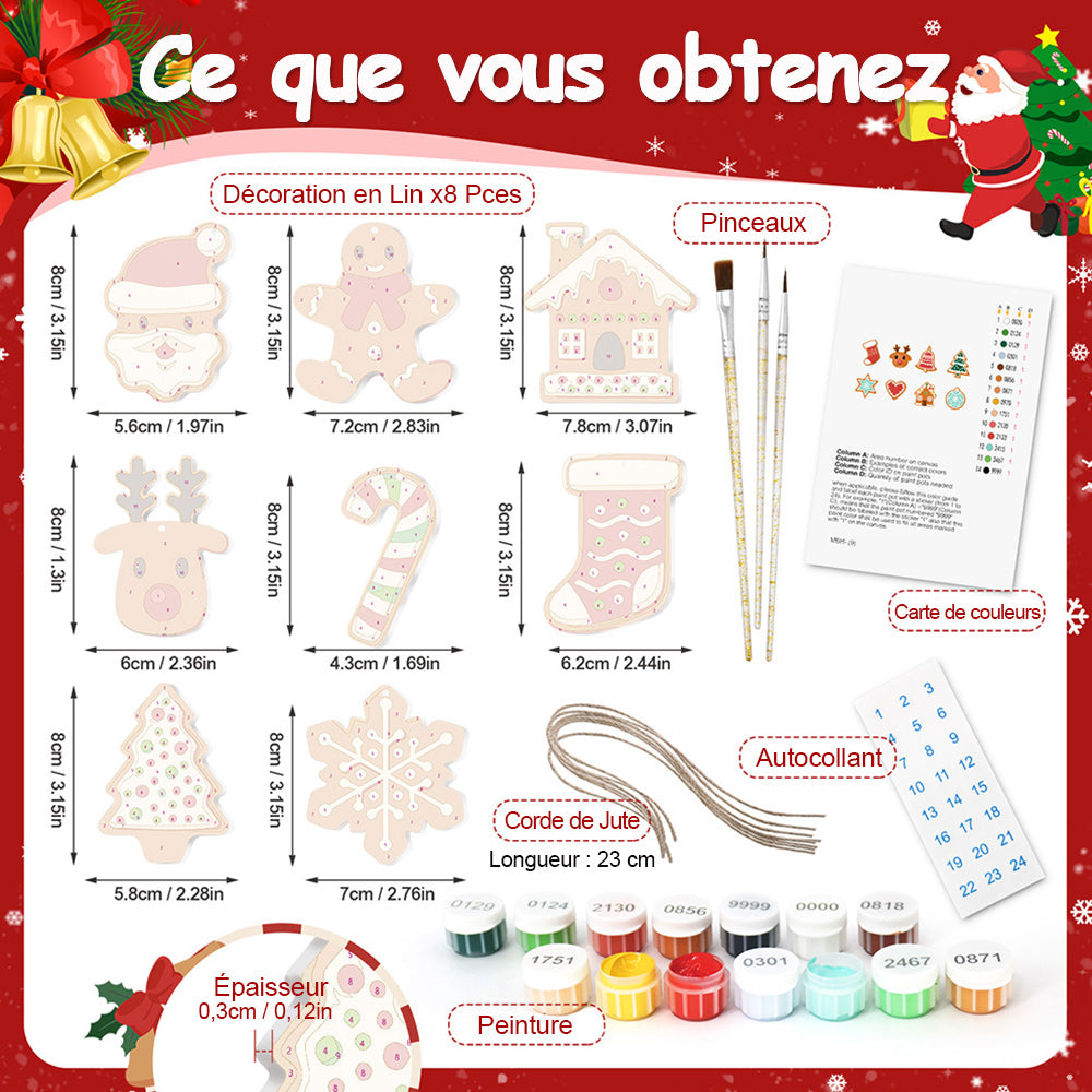 8 Pièces Peinture par Numéros Décoration de Noël | Set Biscuits de Noël