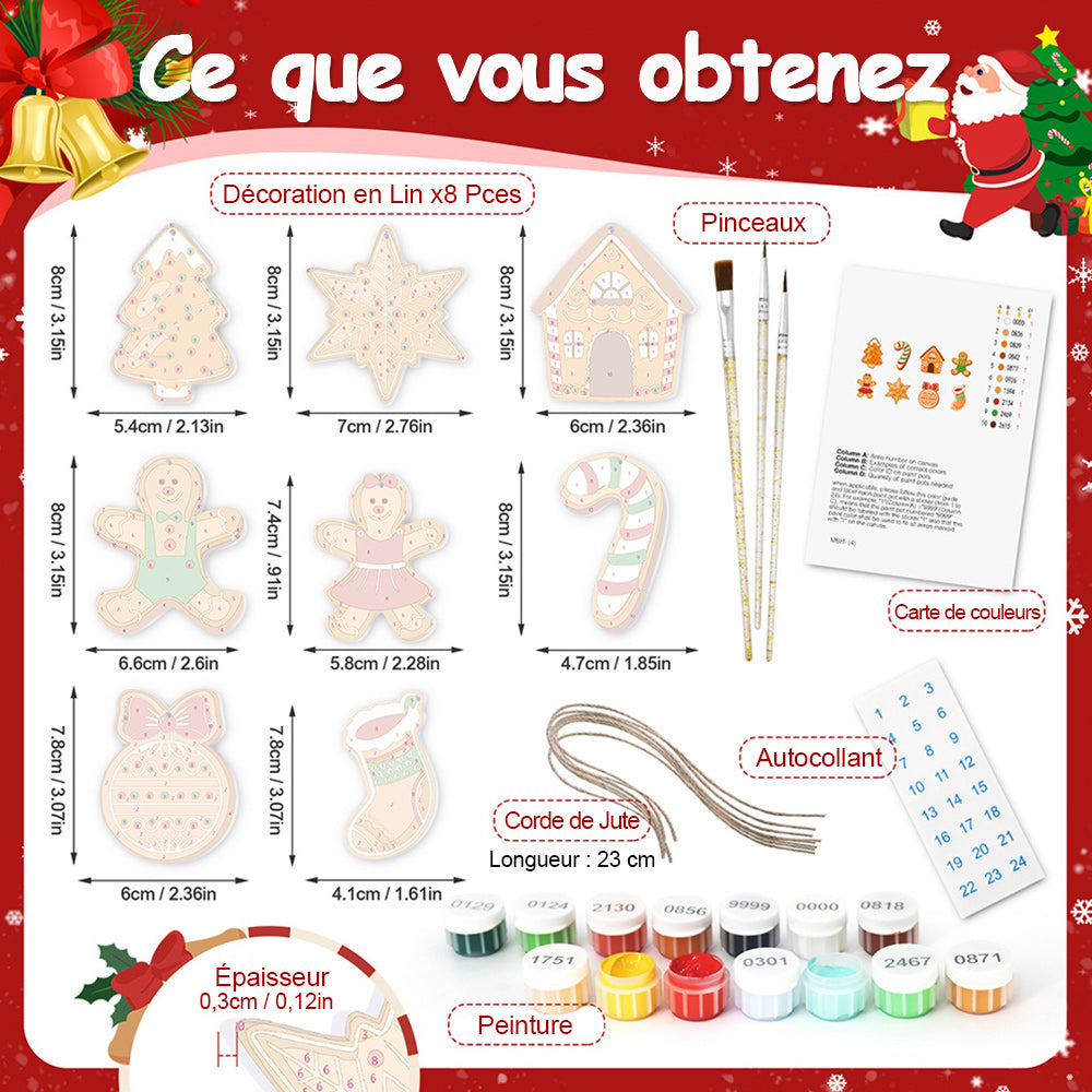 8 Pièces Peinture par Numéros Décoration de Noël | Set Bonhomme en Pain d'Épices