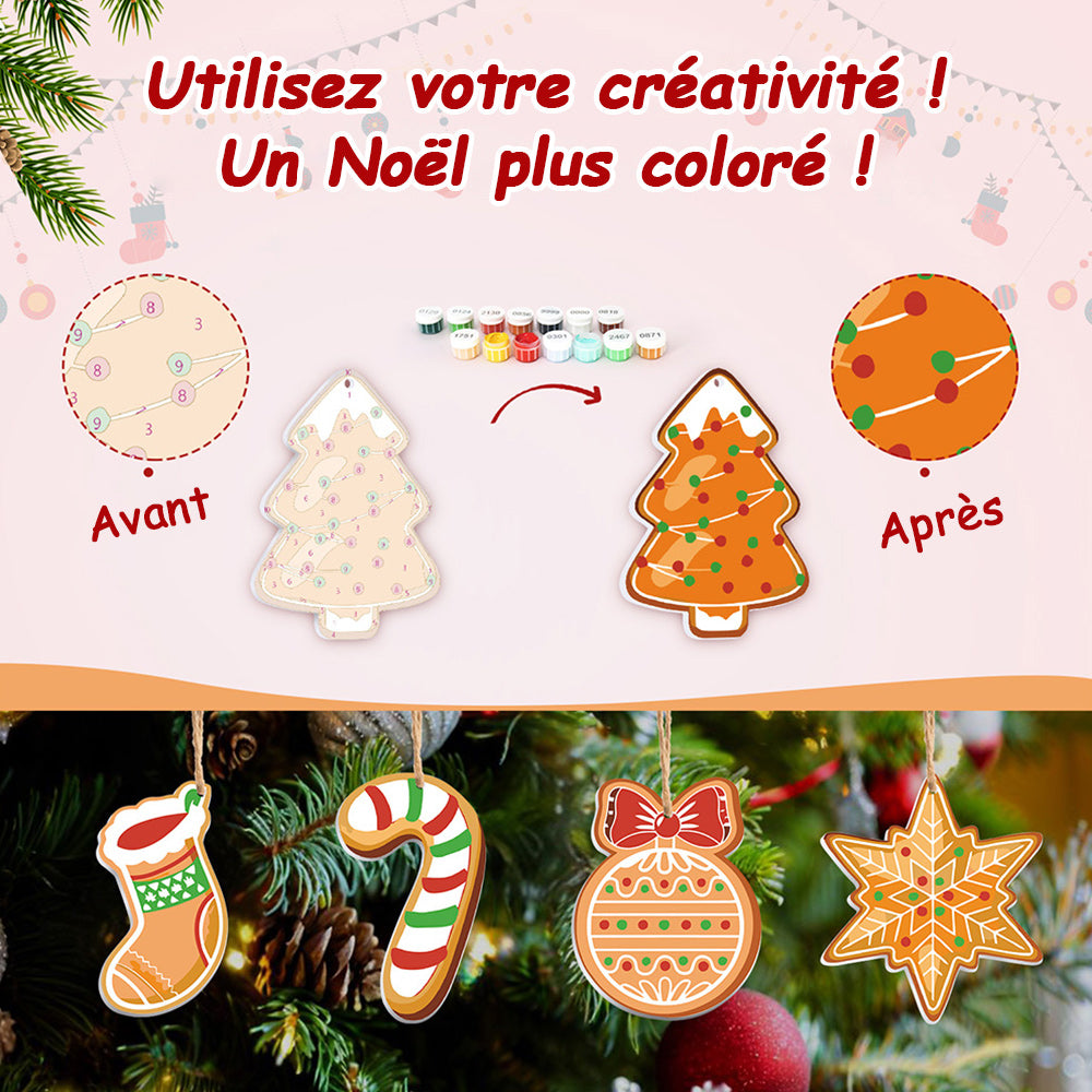 8 Pièces Peinture par Numéros Décoration de Noël | Set Bonhomme en Pain d'Épices