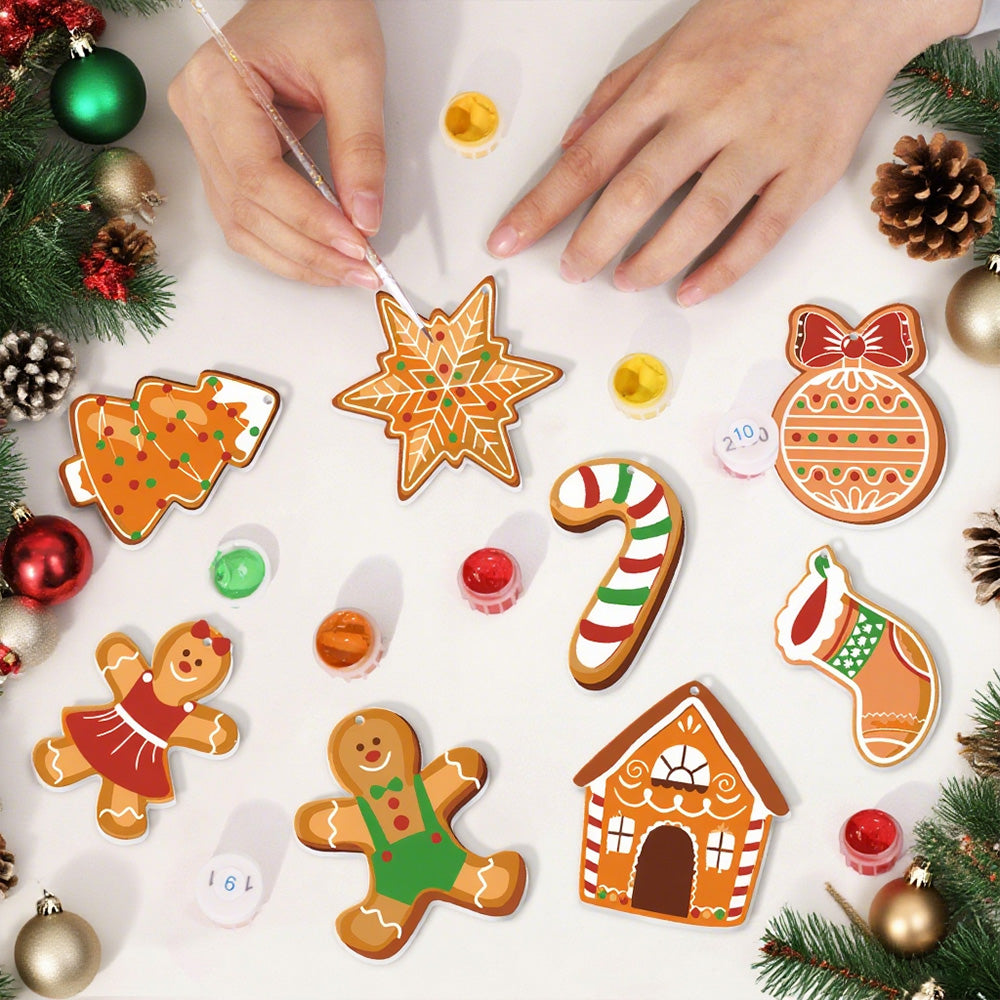 8 Pièces Peinture par Numéros Décoration de Noël | Set Bonhomme en Pain d'Épices
