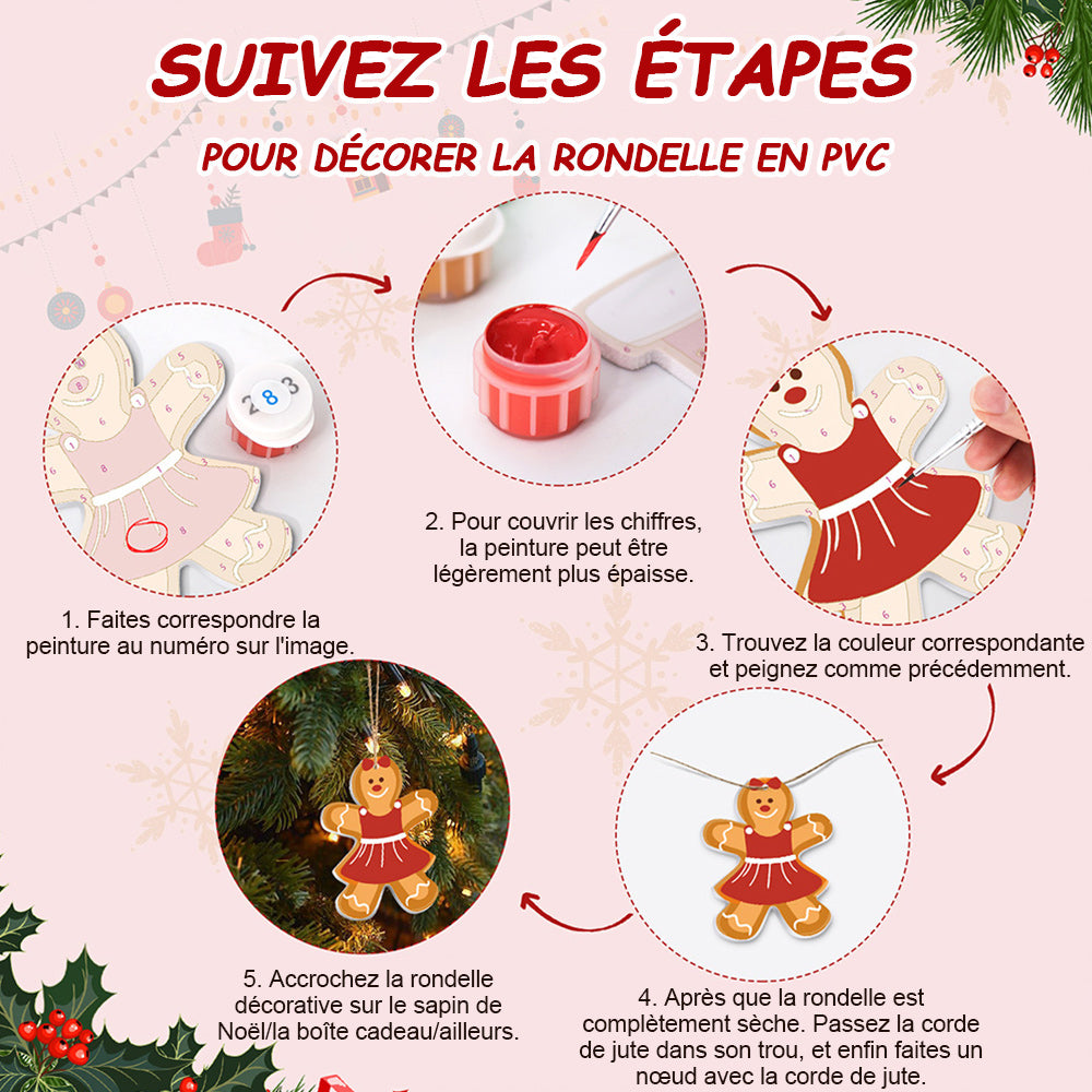 8 Pièces Peinture par Numéros Décoration de Noël | Set Bonhomme en Pain d'Épices