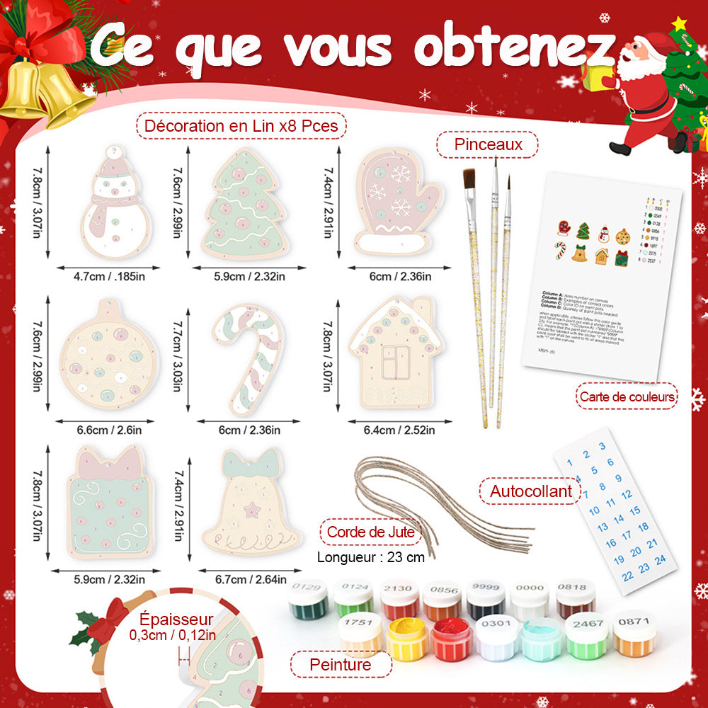 8 Pièces Peinture par Numéros Décoration de Noël | Set Cloches et Gants
