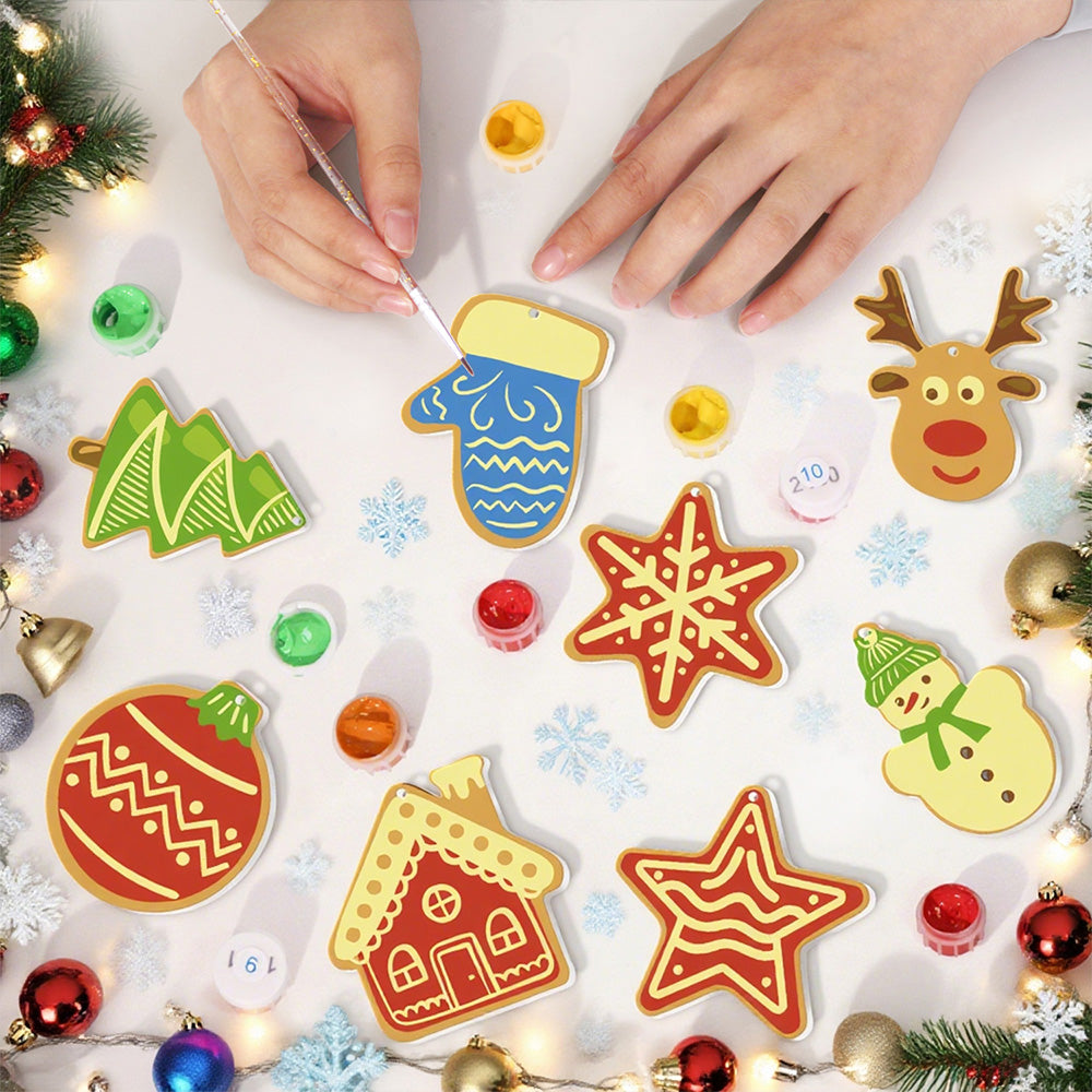 8 Pièces Peinture par Numéros Décoration de Noël | Set Maison et Étoiles