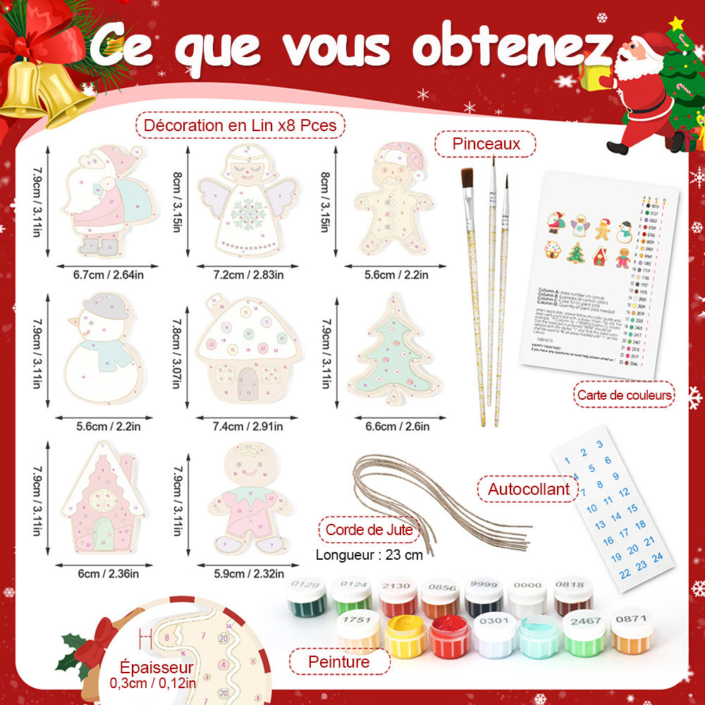 8 Pièces Peinture par Numéros Décoration de Noël | Set Père Noël et Ange