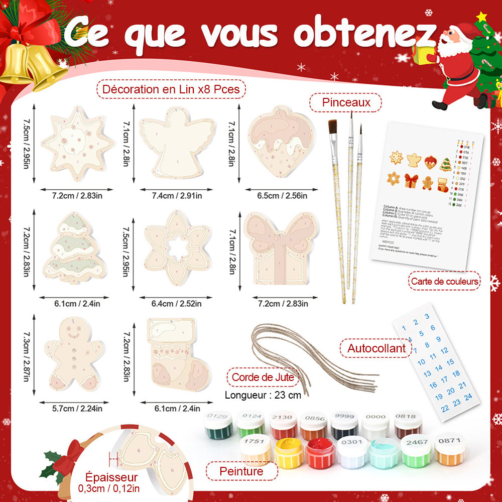 8 Pièces Peinture par Numéros Décoration de Noël | Set Tarte à la Fraise et Bonhomme en Pain d'Épices