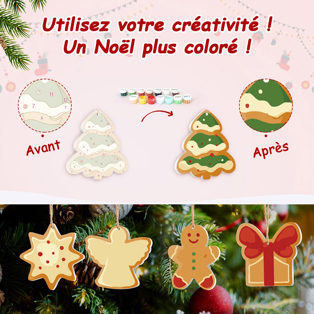 8 Pièces Peinture par Numéros Décoration de Noël | Set Tarte à la Fraise et Bonhomme en Pain d'Épices