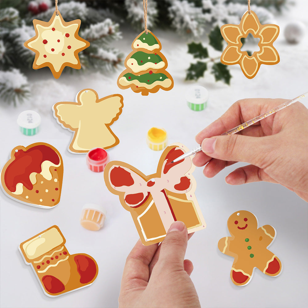8 Pièces Peinture par Numéros Décoration de Noël | Set Tarte à la Fraise et Bonhomme en Pain d'Épices