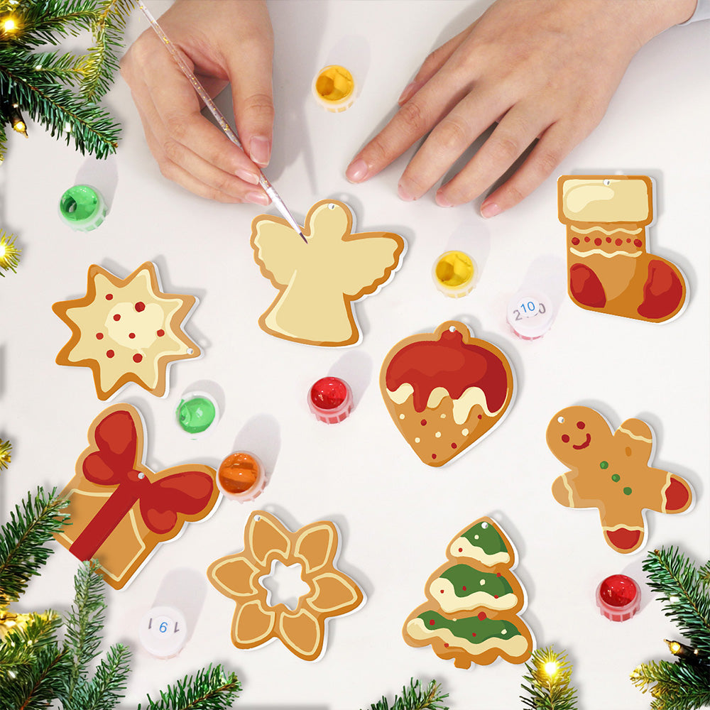 8 Pièces Peinture par Numéros Décoration de Noël | Set Tarte à la Fraise et Bonhomme en Pain d'Épices