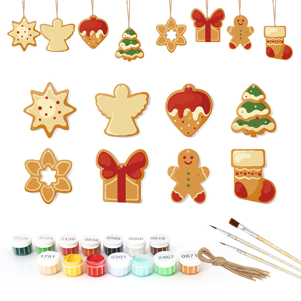 8 Pièces Peinture par Numéros Décoration de Noël | Set Tarte à la Fraise et Bonhomme en Pain d'Épices