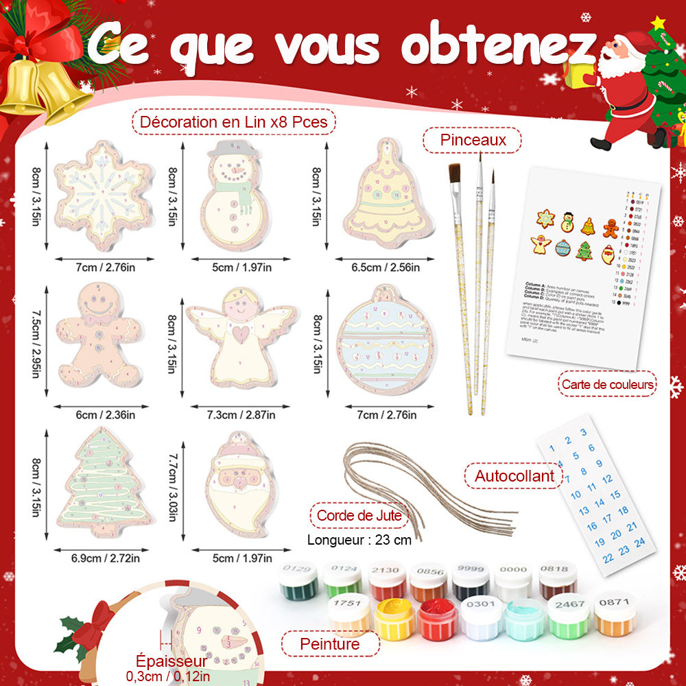 8 Pièces Peinture par Numéros Décoration de Noël | Set Veille de Noël