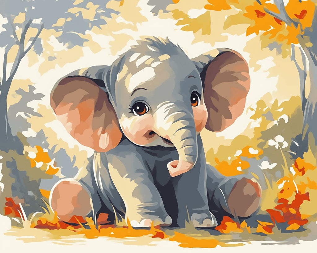 Adorable Bébé Éléphant dans la Forêt Peinture par Numéros