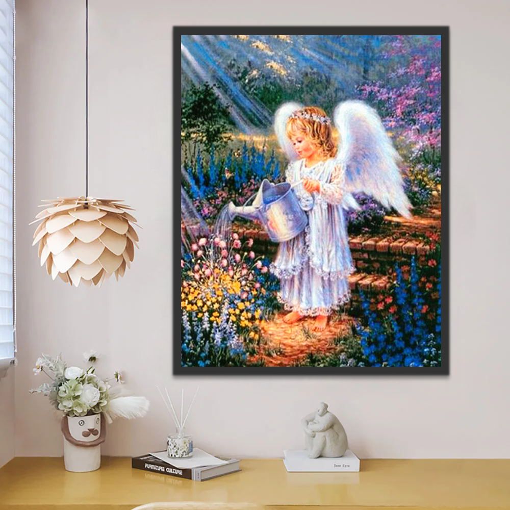 Ange Arrosant les Fleurs Enfants Peinture par Numéros