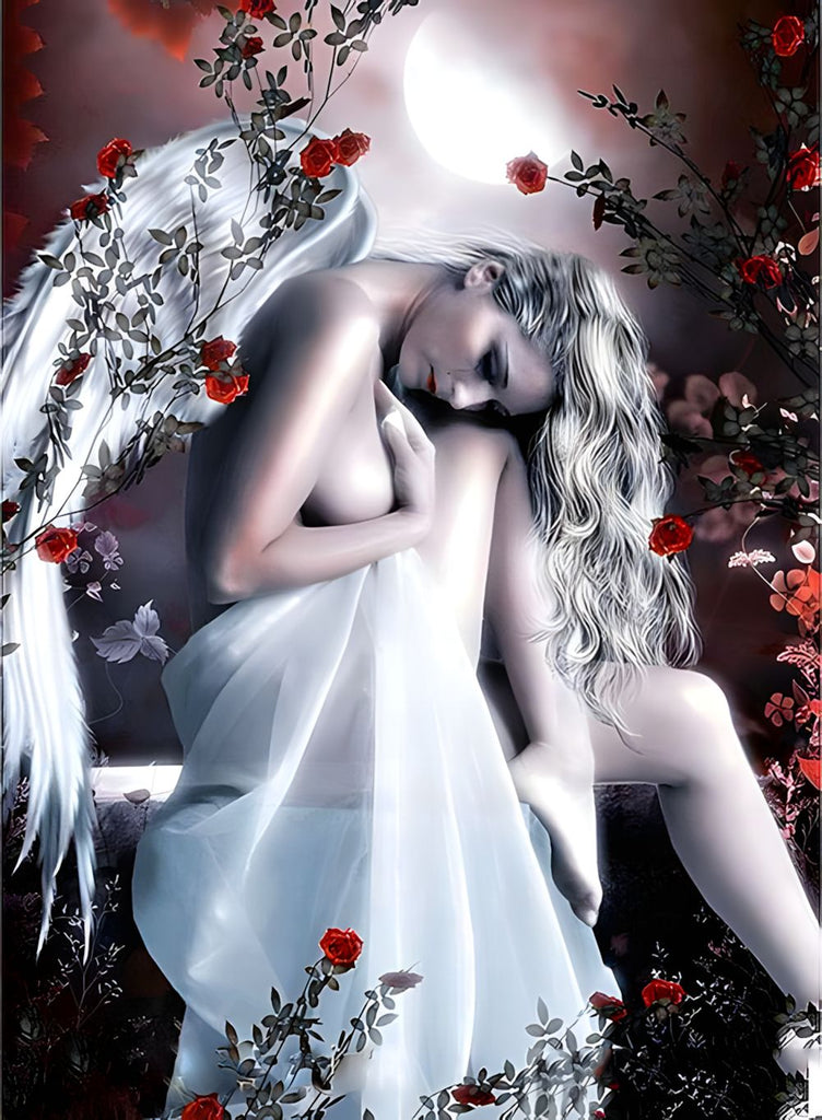 Ange et Roses Blanche Peinture par Numéros