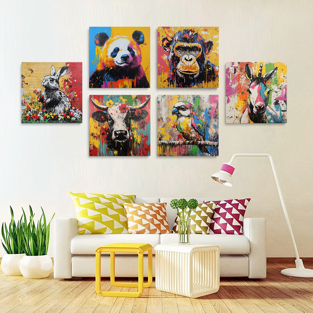 Animaux au Style Graffiti 6 Mini Peintures par Numéros