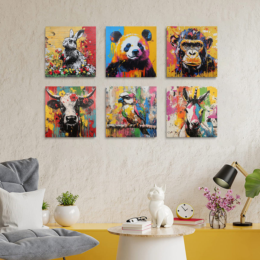 Animaux au Style Graffiti 6 Mini Peintures par Numéros