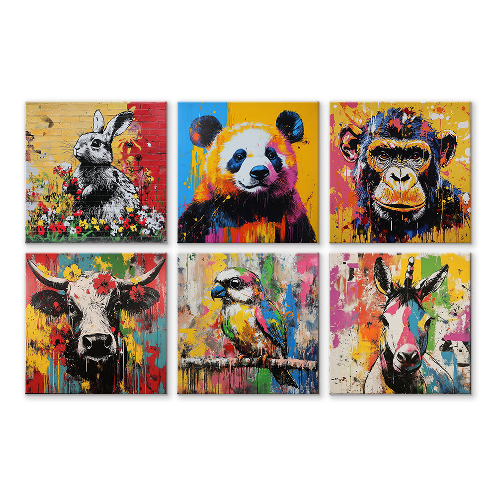 Animaux au Style Graffiti 6 Mini Peintures par Numéros