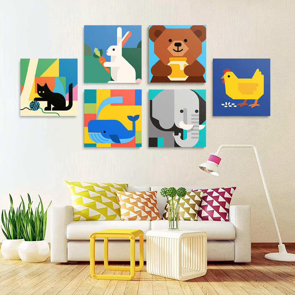 Animaux Cartoon 6 Mini Peintures par Numéros