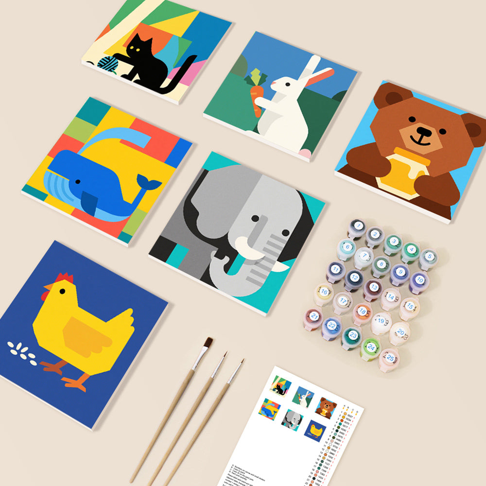 Animaux Cartoon 6 Mini Peintures par Numéros