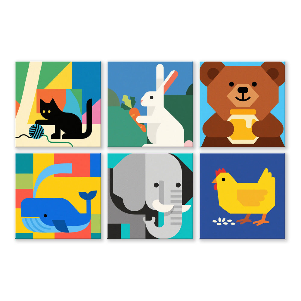 Animaux Cartoon 6 Mini Peintures par Numéros
