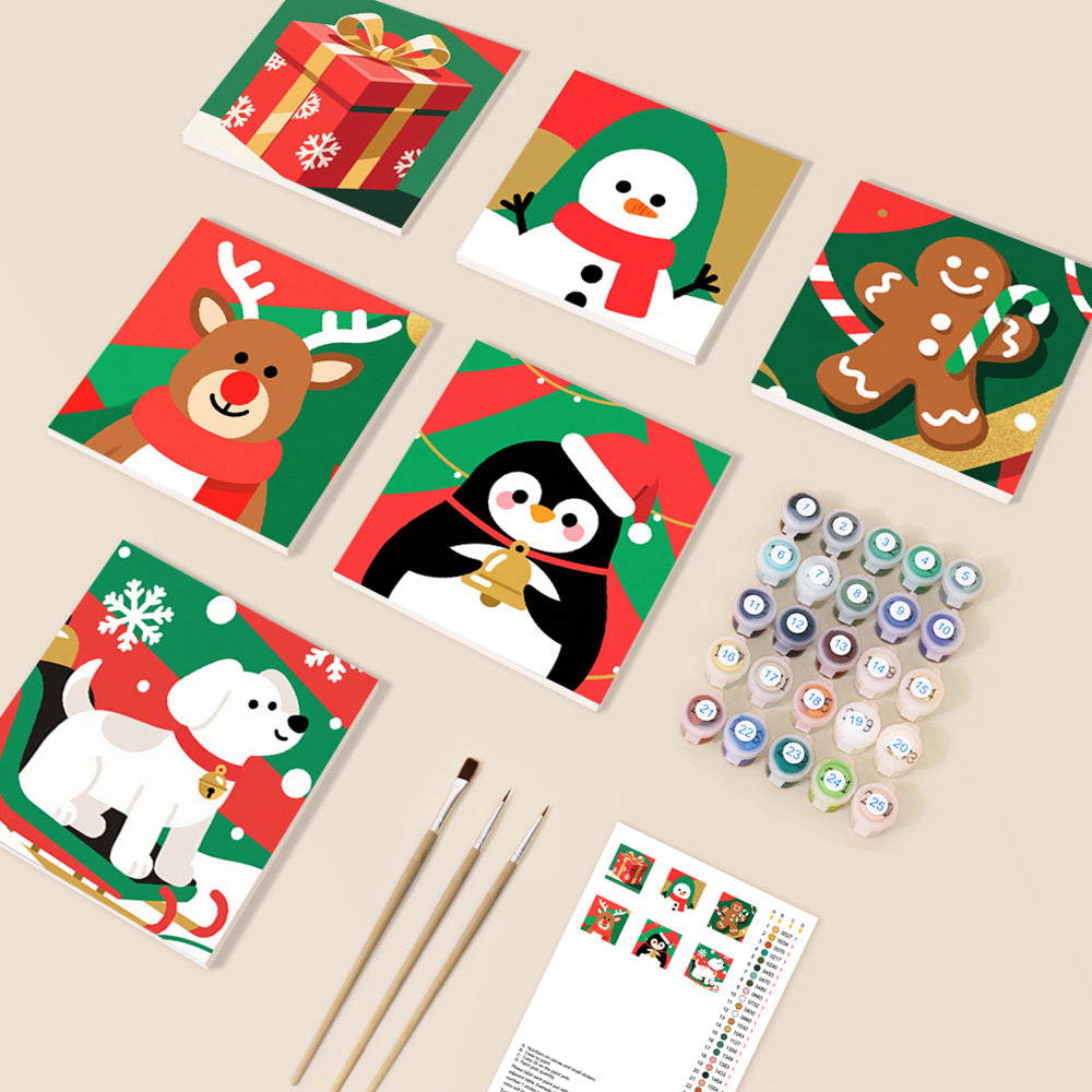 Animaux de Noël et Cadeaux 6 Mini Peintures par Numéros