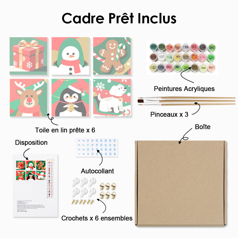 Animaux de Noël et Cadeaux 6 Mini Peintures par Numéros