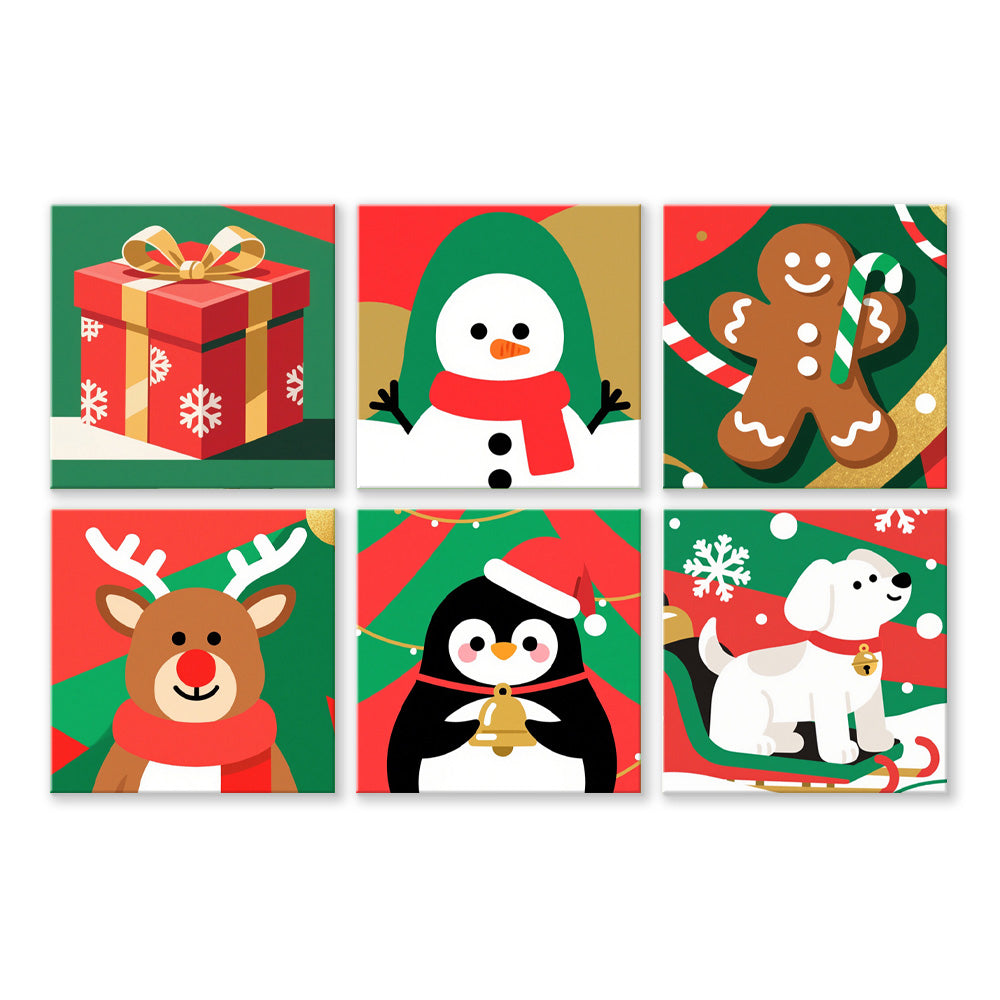 Animaux de Noël et Cadeaux 6 Mini Peintures par Numéros
