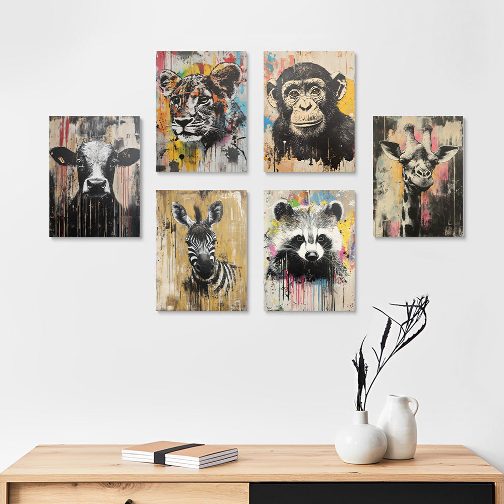 Animaux Graffiti Divers 6 Mini Peintures par Numéros