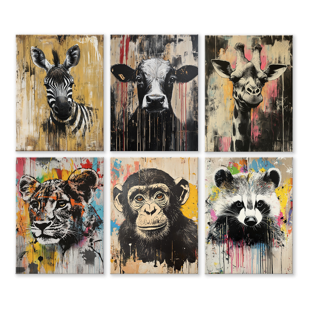 Animaux Graffiti Divers 6 Mini Peintures par Numéros