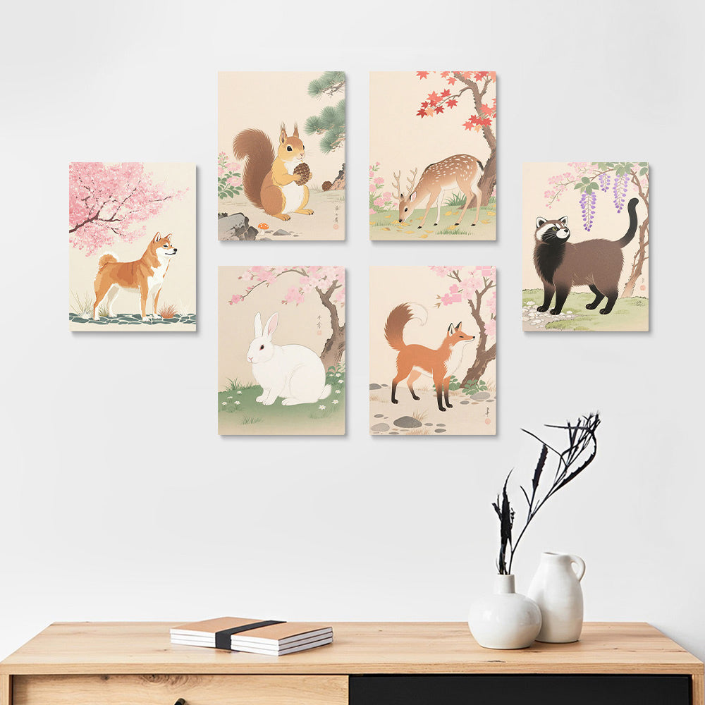 Animaux sous les Arbres en Fleurs 6 Mini Peintures par Numéros