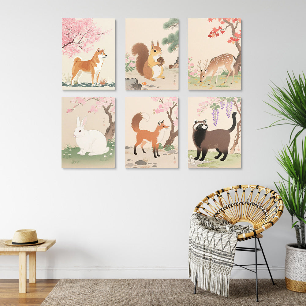 Animaux sous les Arbres en Fleurs 6 Mini Peintures par Numéros