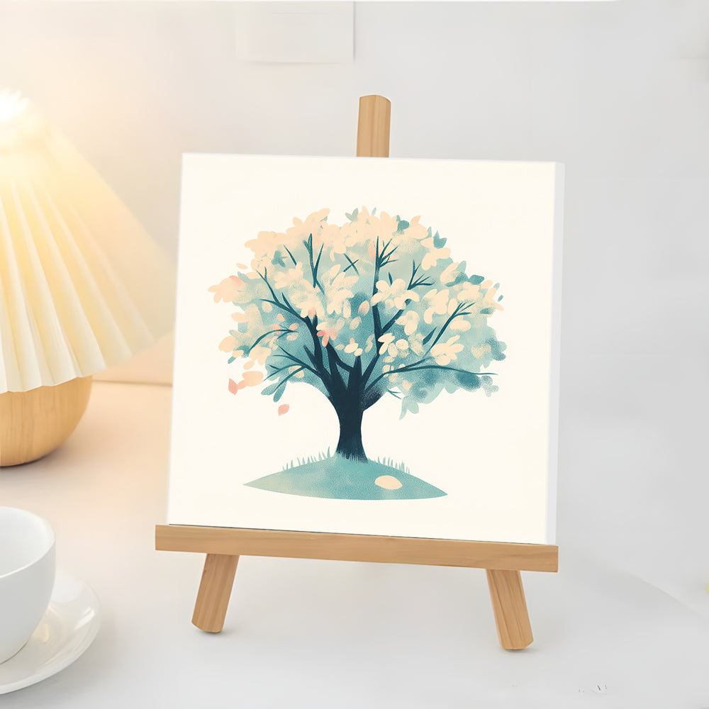Arbre À Fleurs Blanches au Printemps Mini Peinture par Numéros