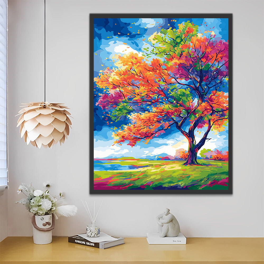 Arbre Coloré dans le Vent Peinture par Numéros