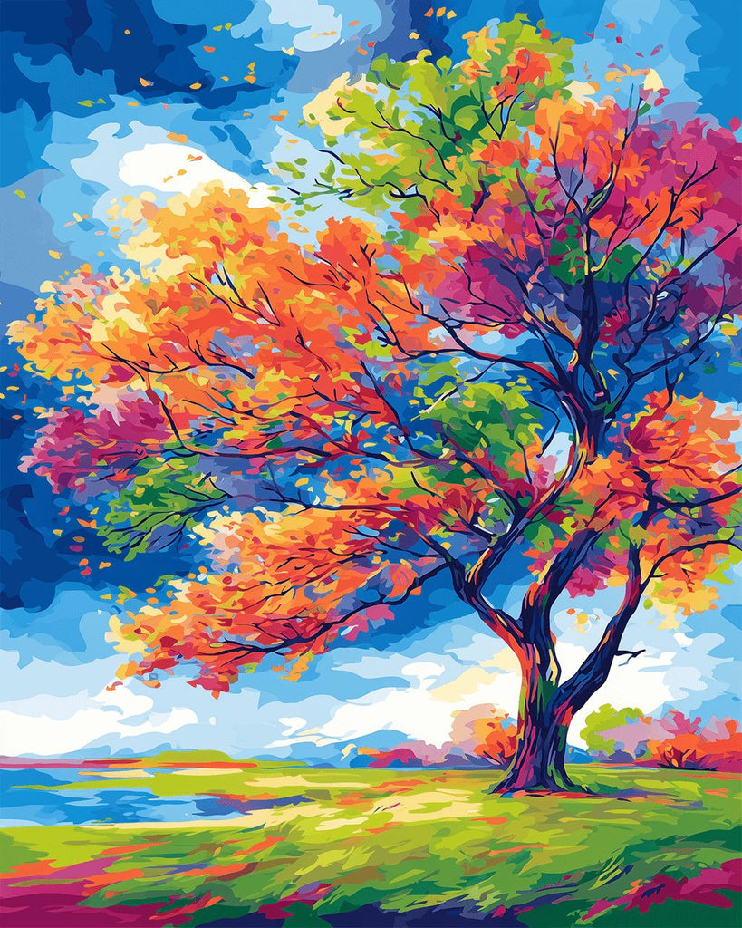 Arbre Coloré dans le Vent Peinture par Numéros