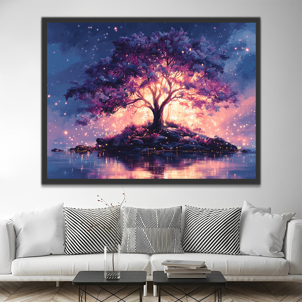 Arbre Fantastique Lumineux dans le Lac Peinture par Numéros