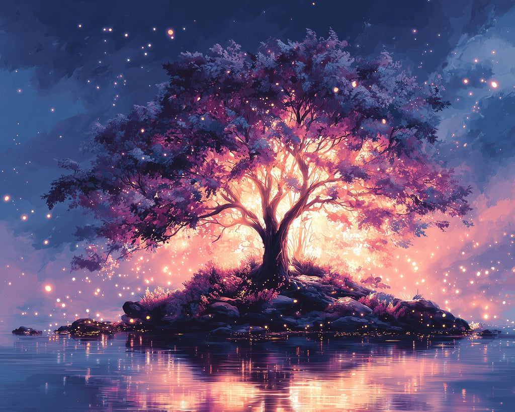 Arbre Fantastique Lumineux dans le Lac Peinture par Numéros