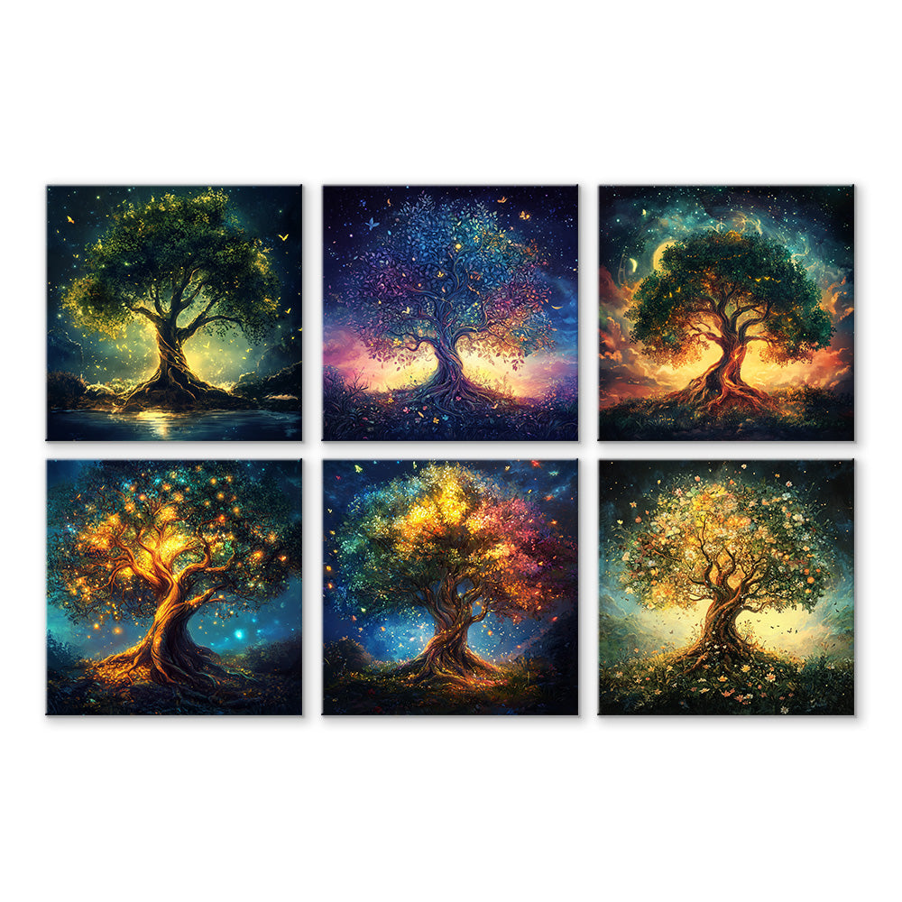 Arbre Lumineux Mystérieux 6 Mini Peintures par Numéros