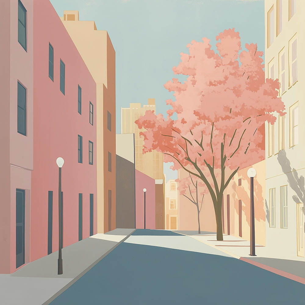 Arbre Rose Dans la Ville Mini Peinture par Numéros