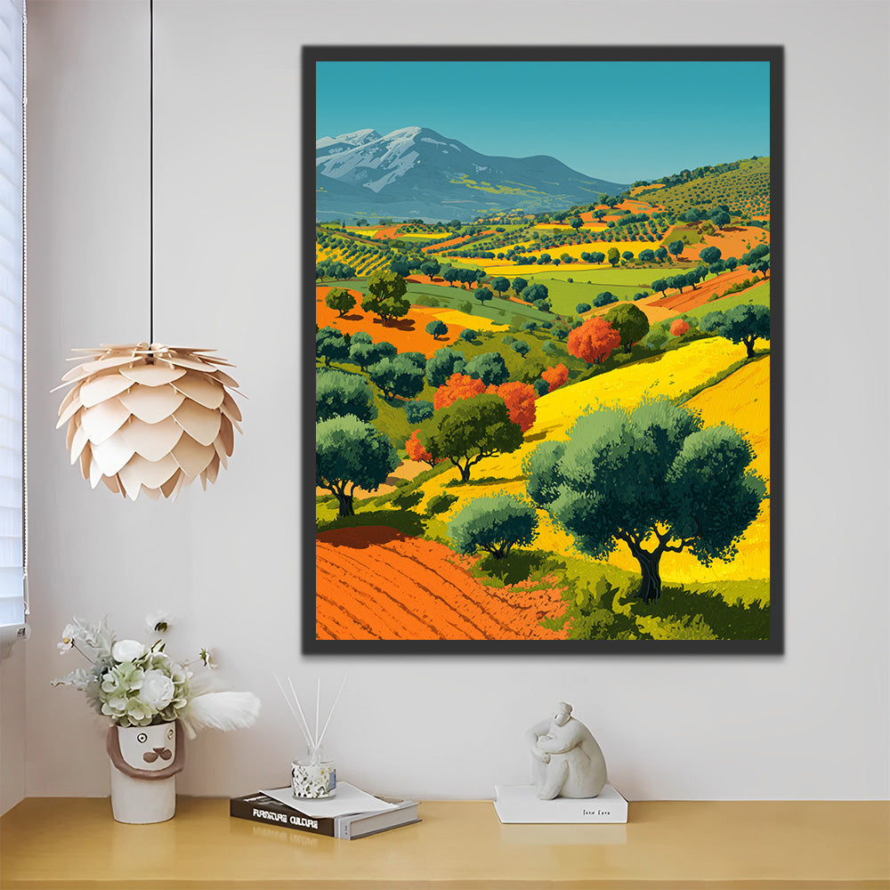 Arbres sur la Colline Colorée Peinture par Numéros