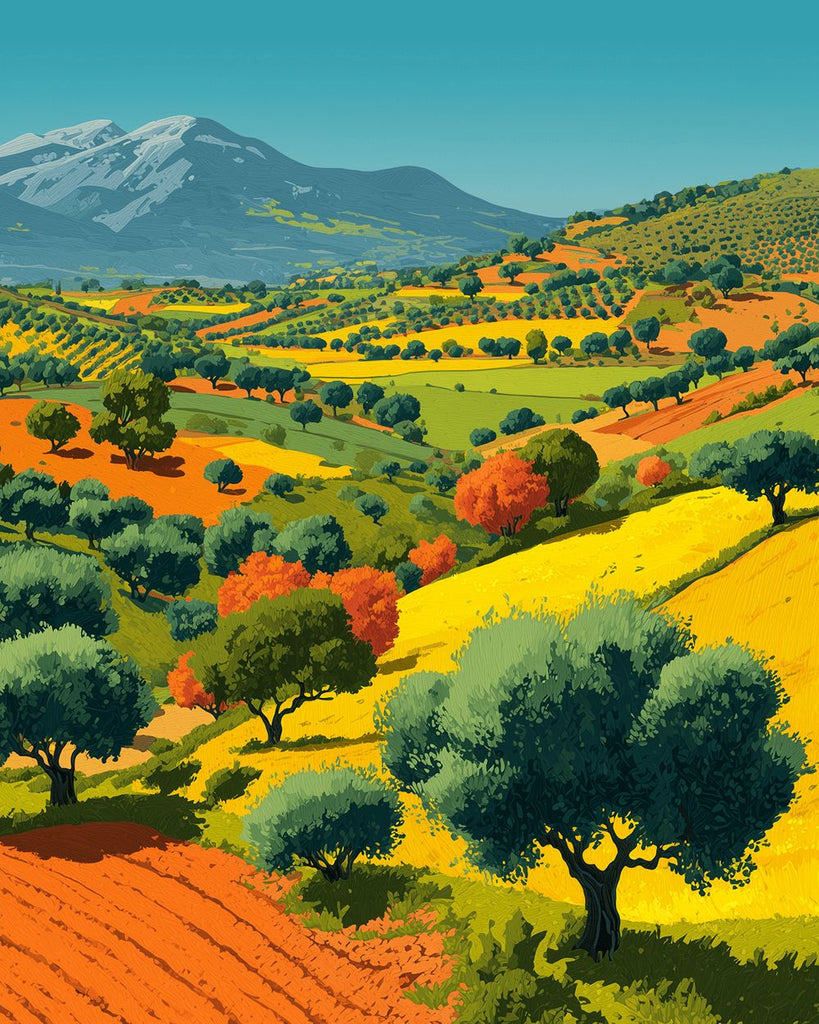 Arbres sur la Colline Colorée Peinture par Numéros