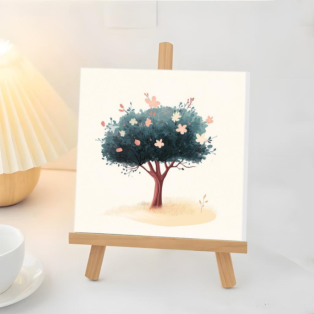 Arbres Verts À Fleurs Rose Mini Peinture par Numéros